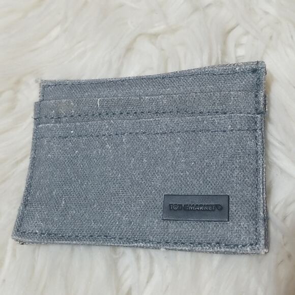 New! to The Market Organic Cotton Slim Cardholder Wallet Grey Herringbone - Picture 1 of 7